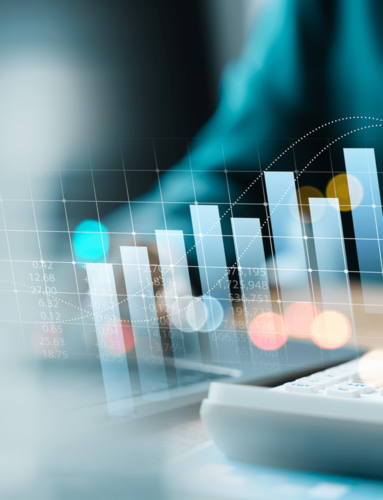Bar graph with blurred background and lights.