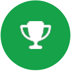 Green circle with white championship cup